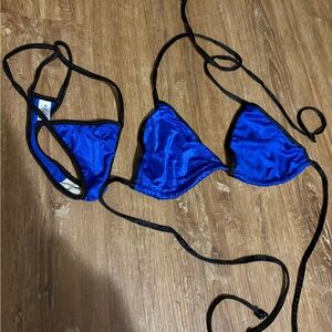 Blue Satin Triangle Bikini Top